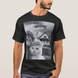 Kattselfie med Alien UFO-för manar kattpresenter T Shirt