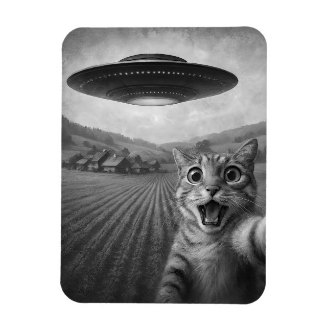 Kattselfie med UFO-fina kattgåvor Magnet (Vertikal)