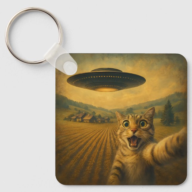 Kattselfie med UFO-fina kattgåvor Nyckelring (Framsida)