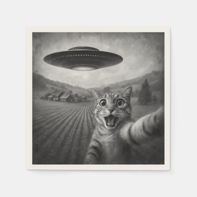 Kattselfie med UFO-fina kattgåvor Pappersservett (Framsidan)