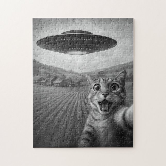Kattselfie med UFO-fina kattgåvor Pussel (Vertikal)