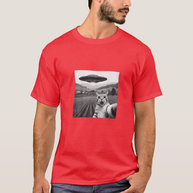 Kattselfie med utlänningar UFO-För manar kattgåvor T Shirt (Framsida)