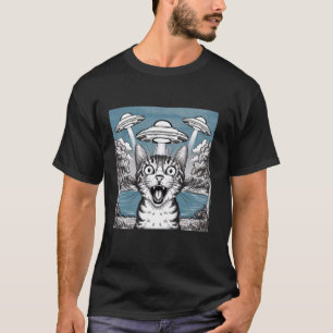Kattselfie med utlänningar UFO-För manar kattgåvor T Shirt