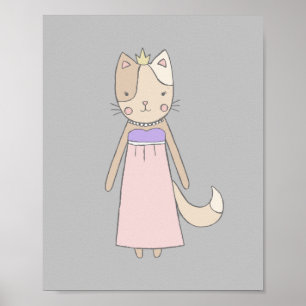 Kattseriefigur flicka prinsessa rosa barnkammare poster