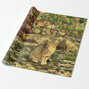 Kattsitta i trädgård presentpapper