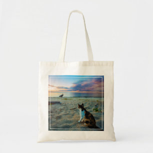 Kattsitta på en strand tygkasse