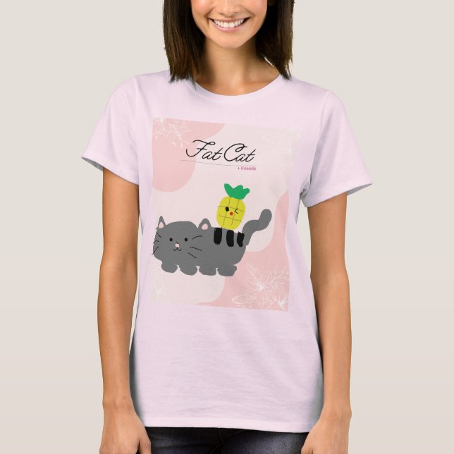 Kattskjorta för Tjock ROSA vår T Shirt (Framsida)
