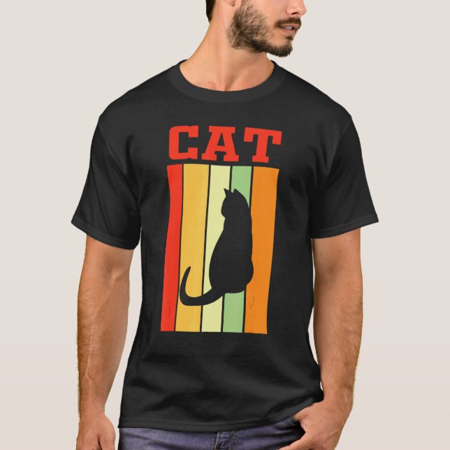 Kattskugga Siluett I Retro Färger T Shirt (Framsida)