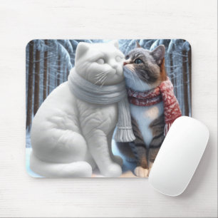 Kattslanging med Snö-kattskulptur Musmatta