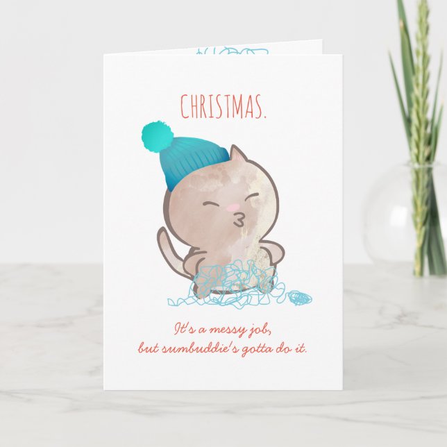 Kattsnärjt garn av trikå Jul Helgkort (Framsida)