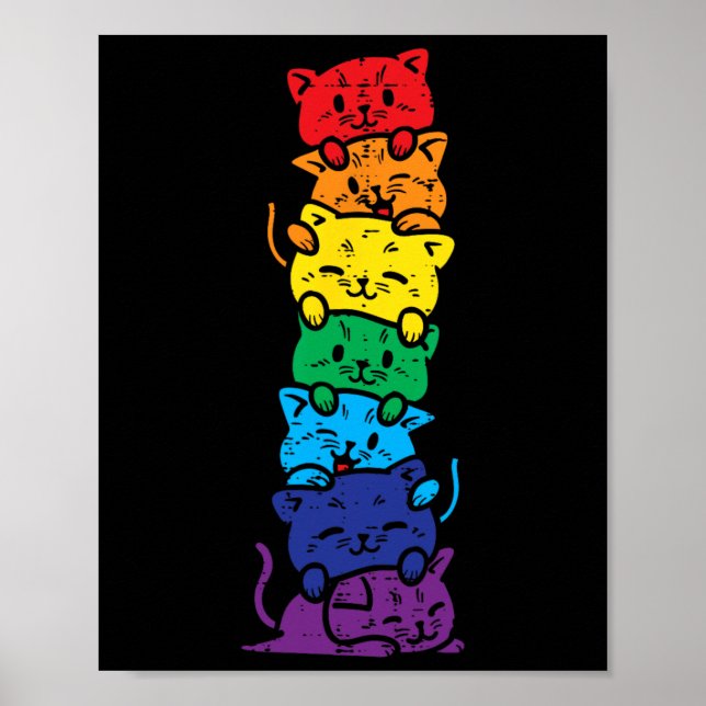 Kattstack Regnbåge Hbtq-stolt Pride Söt Lgbt Djur  Poster (Framsidan)