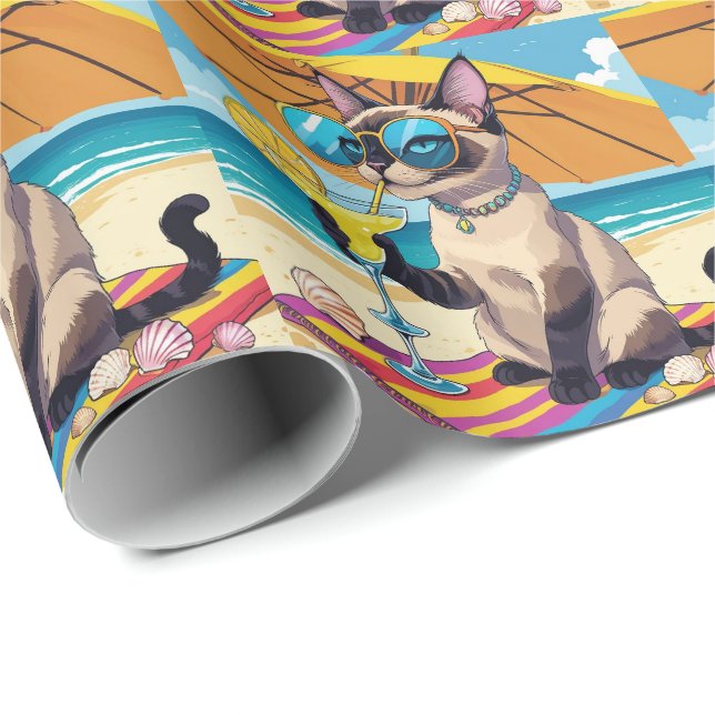 Kattstrand tematiserad för siameser kattälskare presentpapper (Rullad Hörn)