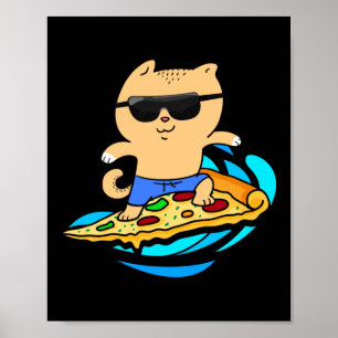 Kattsurfning på Pizza Slice Poster