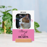 Kattsymboler KortkommandoPets-rosans utskrift<br><div class="desc">Kom ihåg din päls-vän med den här fina dubblan-sidiga fotoutskriften och trähållarstativ, personlig med 2 värdefulla foton och namn! Den här söta keepsakin har en charmerande husfoto på framsidan och en annan på baksidan med ett rosa, svart och vitt färg-schema och sprinklad med kärlek-hjärtan. Ladda upp ditt husdjurs bilder för...</div>