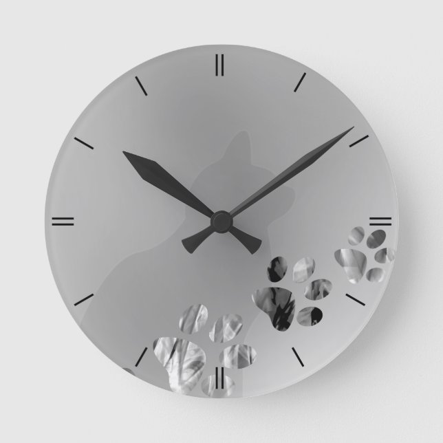 Katttasssvart & vit rund klocka (Framsida)