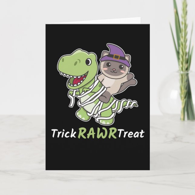 Katttrick Rawr Godsaker T-rex Mummy Kostym Helgkort (Framsida)