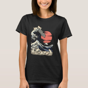Katttröja Japansk Katt Kanagawa-våg Hokusai Kisse T Shirt
