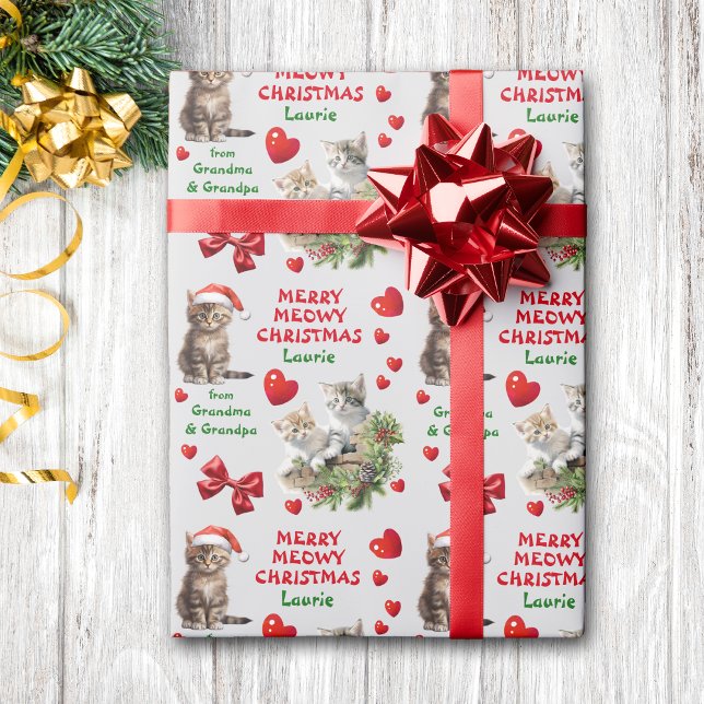 Kattungar Glad Jul Katthälsning Barnbarn Presentpapper (Skapare uppladdad)