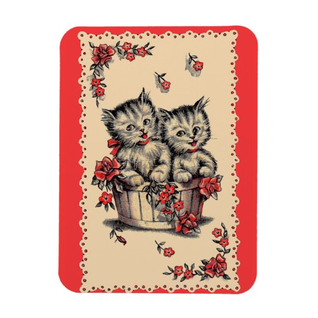 Kattungar i en blomma i basket magnet (Vertikal)