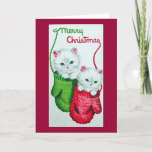 Kattungar i handskar God Jul Helgkort