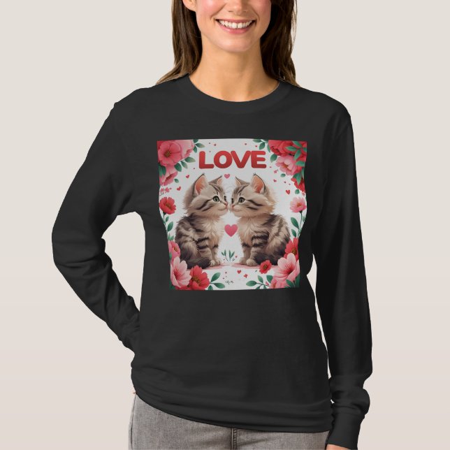 Kattungar i kärlek en söt kärlek t shirt (Framsida)