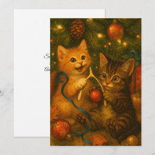 Kattungar & Kalkonstek under julgranen Julkort