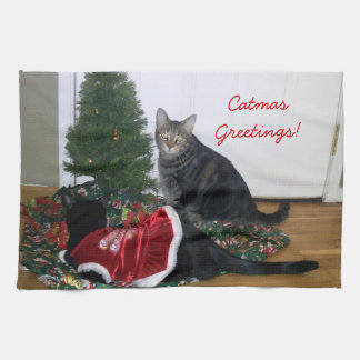 Kattungar med julgrankökshandduken kökshandduk