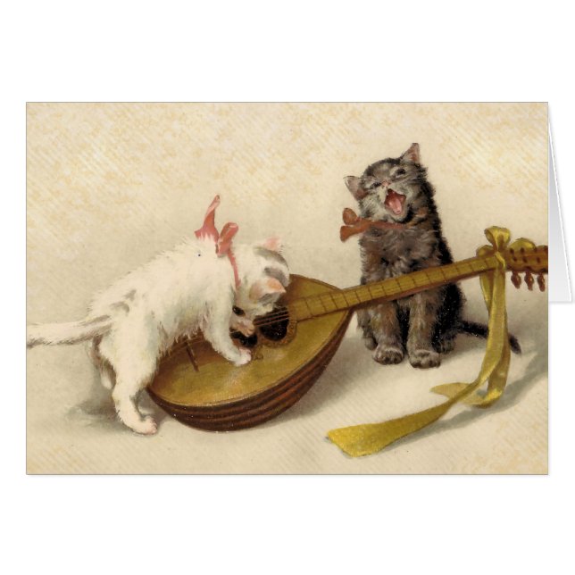 Kattungar och mandolinen hälsningskort (Framsidan Horizontal)