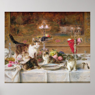 Kattungar på en bankett, 19th århundrade poster