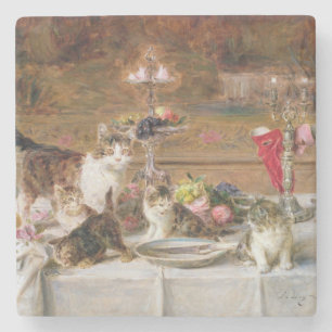 Kattungar på en bankett, 19th århundrade underlägg sten