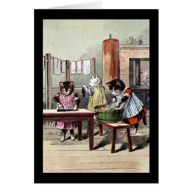 Kattungar som tvättar deras Mittens Hälsningskort (Framsidan)