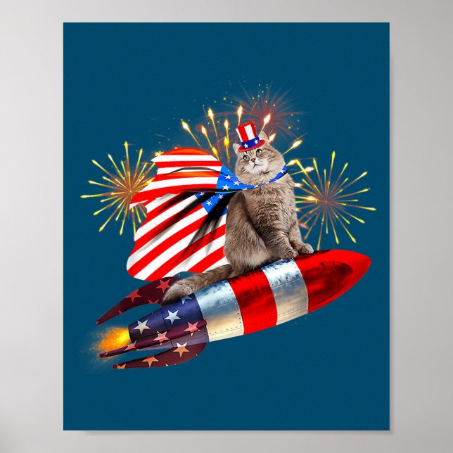 Kattunge 4:e juli-raketen med Fireworks USA Poster (Framsidan)