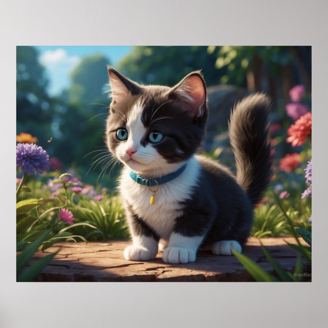 *~* Kattunge 5:4 Kitten Blue Eyed Black Tuxedo Poster (Framsidan)