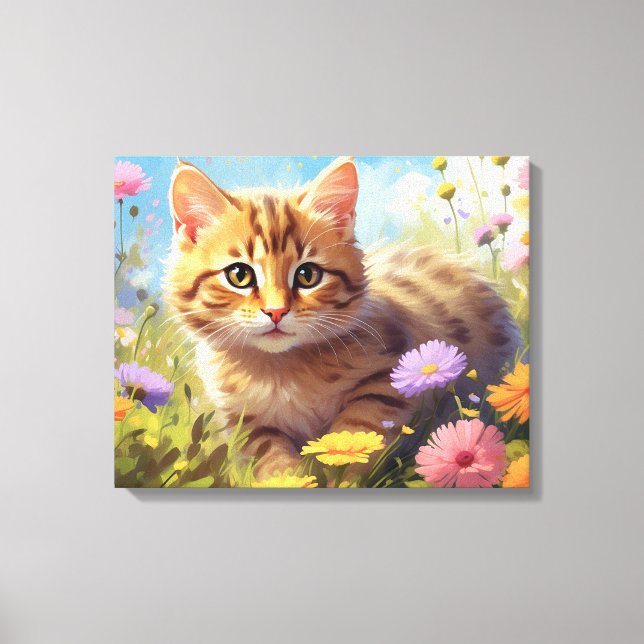 *~* Kattunge 5:4 Kitten Fält Vild Flowers AP68 Canvastryck (Framsida)