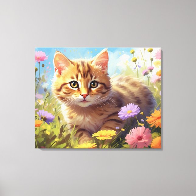 *~* Kattunge 5:4 Kitten Fält Vild Flowers AP68 Canvastryck (Framsida)