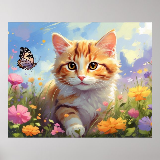 *~* Kattunge 5:4 Kitten Flowers AP68 Butterfly Poster (Framsidan)