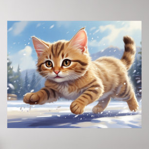 *~* Kattunge 5:4 Kitten Katt Running SNÖ AP68 Poster