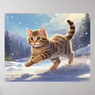 *~* Kattunge 5:4 Kitten Snö Jumping AP68 Poster