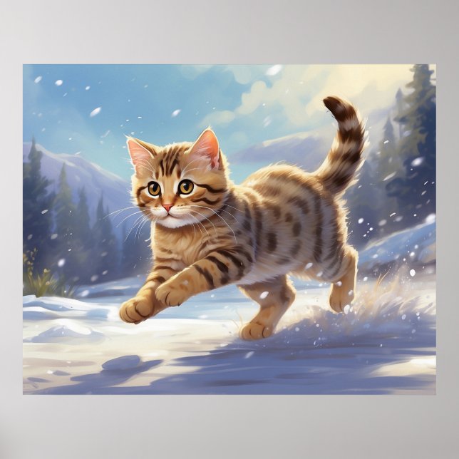*~* Kattunge 5:4 Kitten Snö Jumping AP68 Poster (Framsidan)