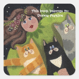 Kattunge Angel Sticker Fyrkantigt Klistermärke