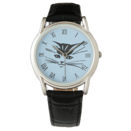 Kattunge Ansikte Blue w med romerska siffror Armbandsur