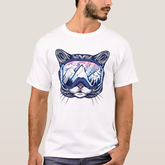 Kattunge Ansikte Cat med skidglas T Shirt (Framsida)
