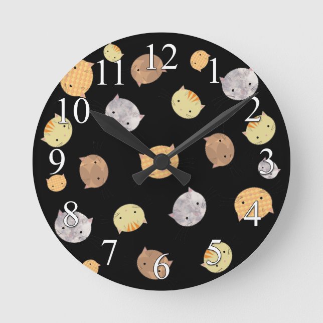 Kattunge Ansikte Cute Wall Clock Rund Klocka (Framsida)