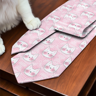 Kattunge Ansikte Funny Rosa och vit  Slips