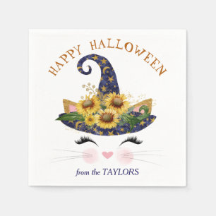 Kattunge Ansikte Guld Blommigt Halloween Pappersservett