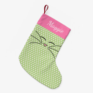 Kattunge Ansikte Rosa och Grönt Liten Julstrumpa