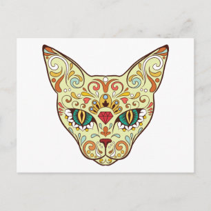 Kattunge Ansikte Sugar Skull Day of the dead Kat Vykort