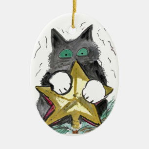 Kattunge är på Top av julgranen Julgransprydnad Keramik