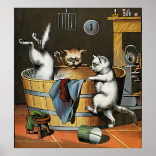 Kattunge bad - vintagekonst poster