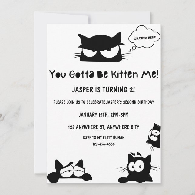 Kattunge Birthday Kitten Pawty Inbjudan (Framsida)